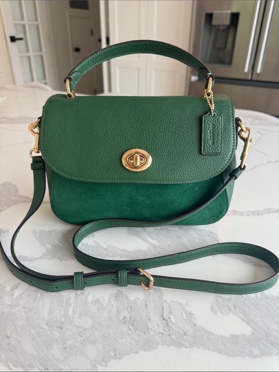 Coach Handbags - Coach Satchel Forest Green Pebbled Leather & Suede Marlie Top Handle Kelly